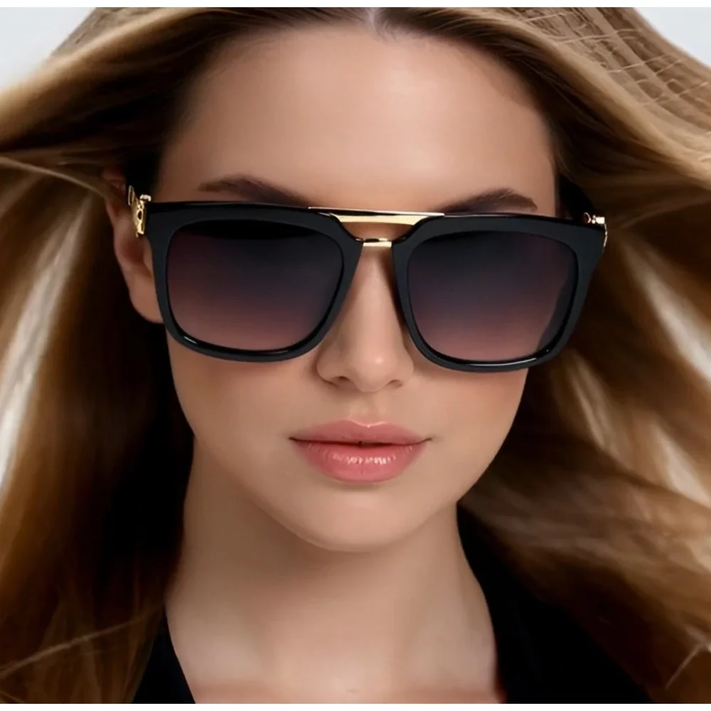 Sunglasses Black Gold Frame Designer Fashion Women Street‎ Wear Lentes Gafas New